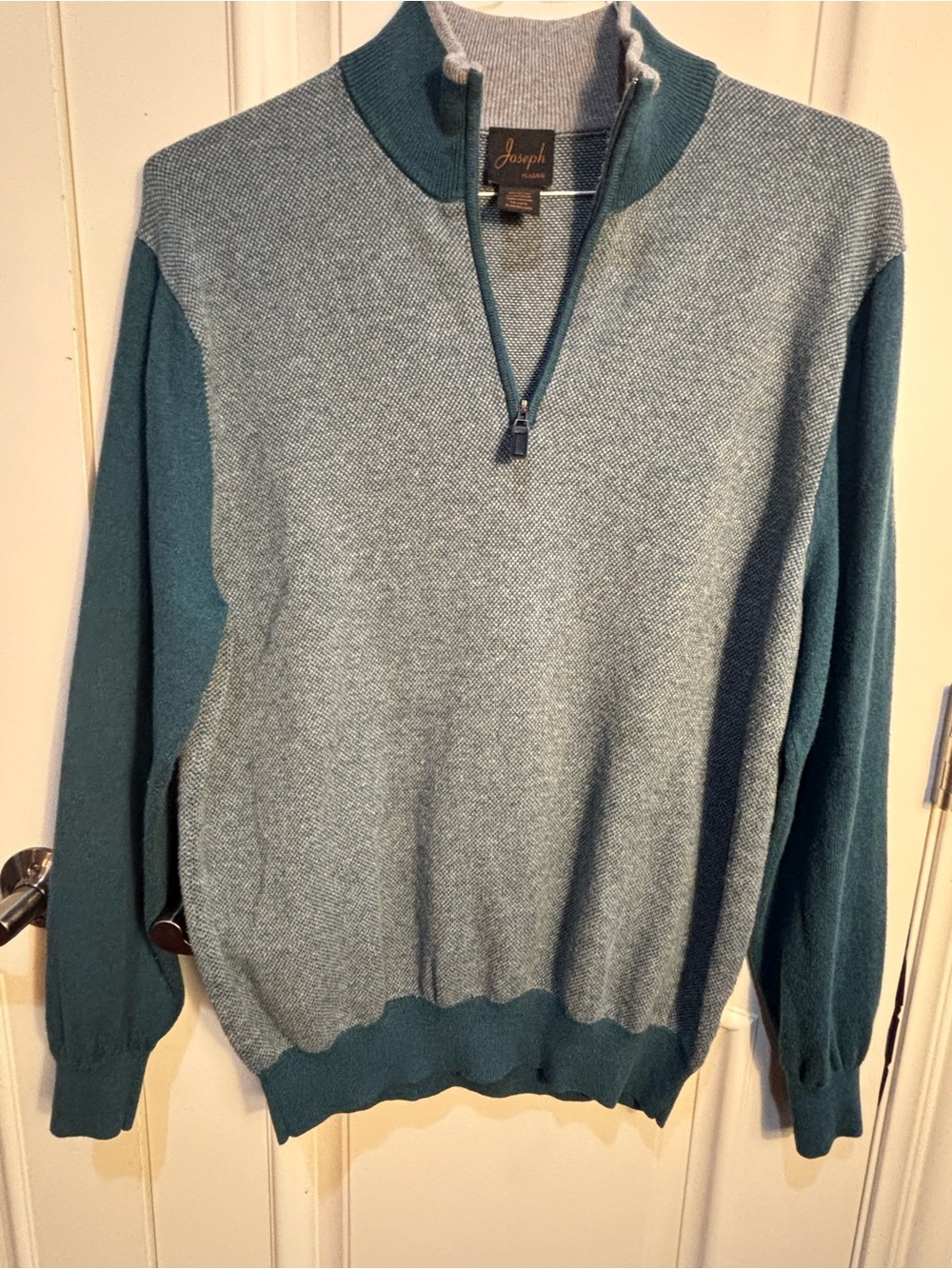Joseph Jos. A Banks Men Size L Cashmere Cotton Blend  1/2 zip Green sweater